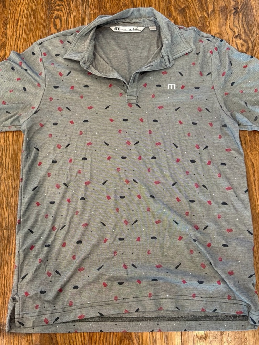 Travis Mathew Grey Polo with Red and Blue Print